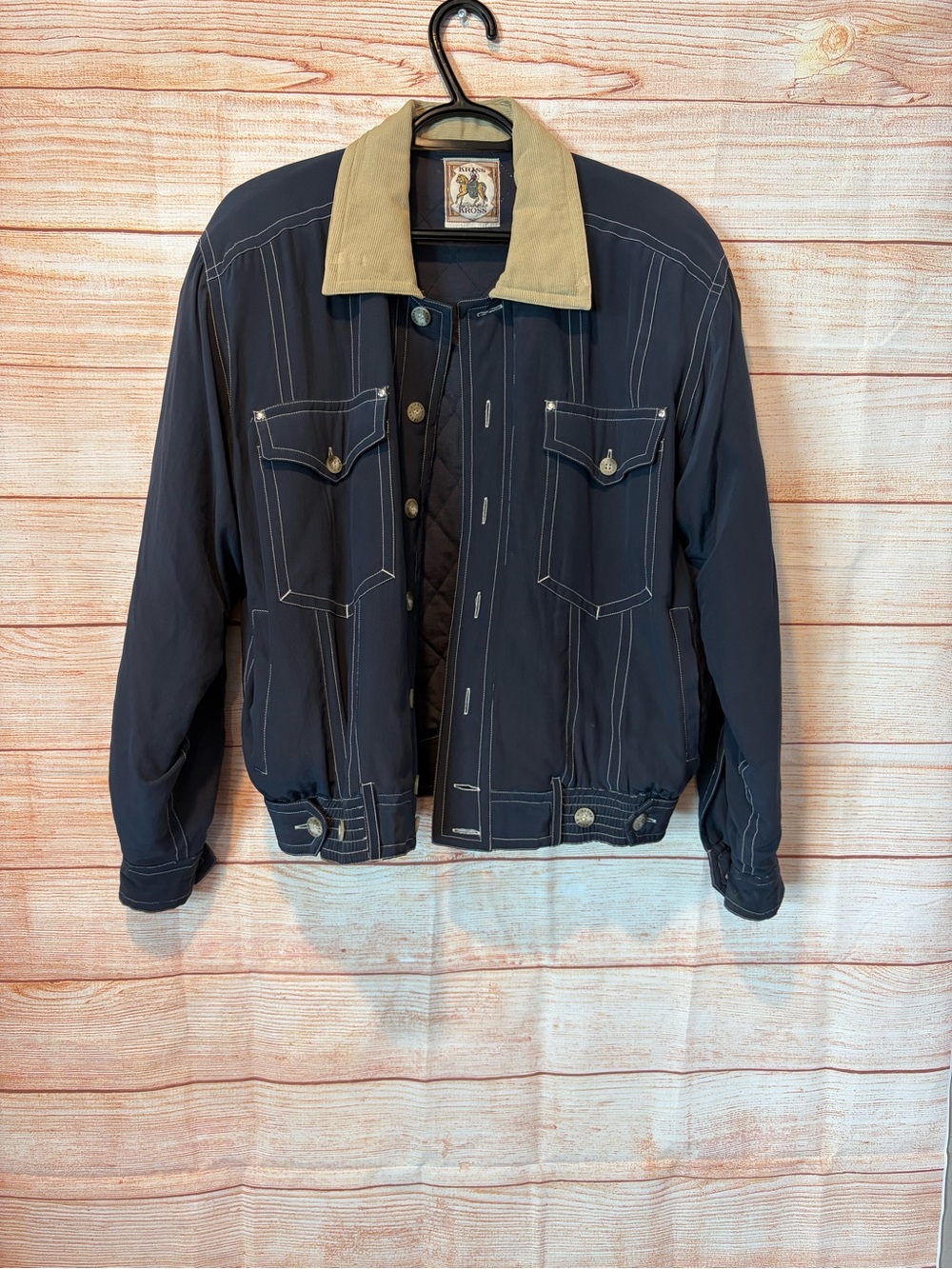Kriss Kross Vintage  Navy Bomber Jacket with Tan Collar